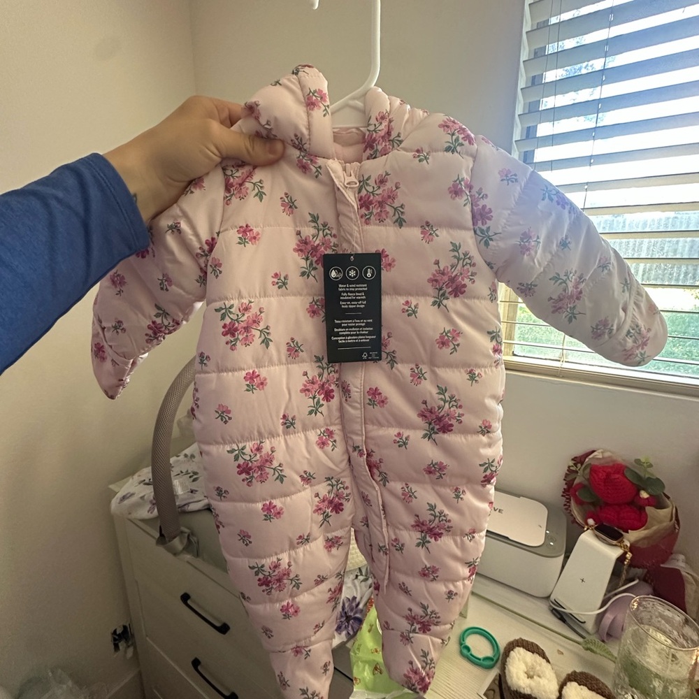 The Children's Place Pink Floral Puffer Snowsuit